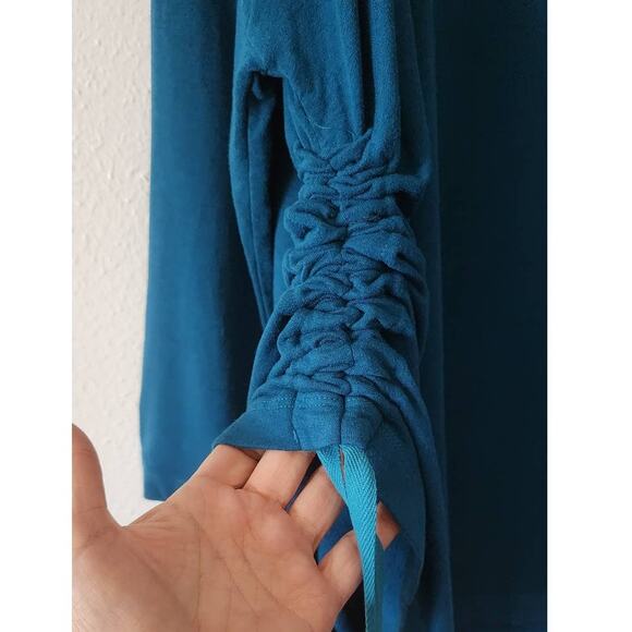 Bryn Walker Inman Ruched Long Sleeve Tunic Top Teal XL - Picture 7 of 8